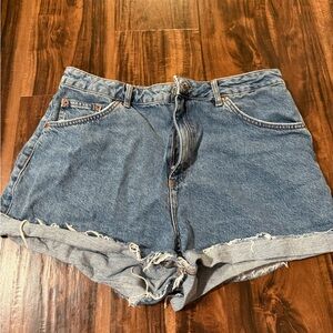 Topshop High-Waist Blue Denim Shorts